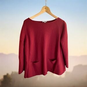 COS Sweater Top Womens M Red/Berry Boat Neck Knit Wool Pullover Boxy